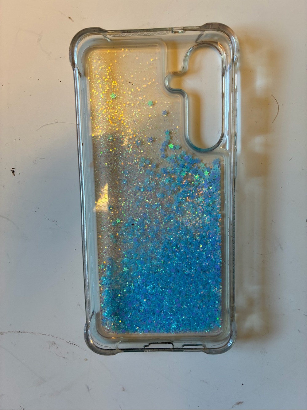 NWOT Samsung 25 FE Clear Glitter Liquid Phone Case. Plastic. BLUE GLITTER! - Picture 2 of 4